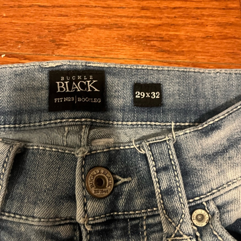 Men’s Buckle Black Bootcut Jeans - Light Blue